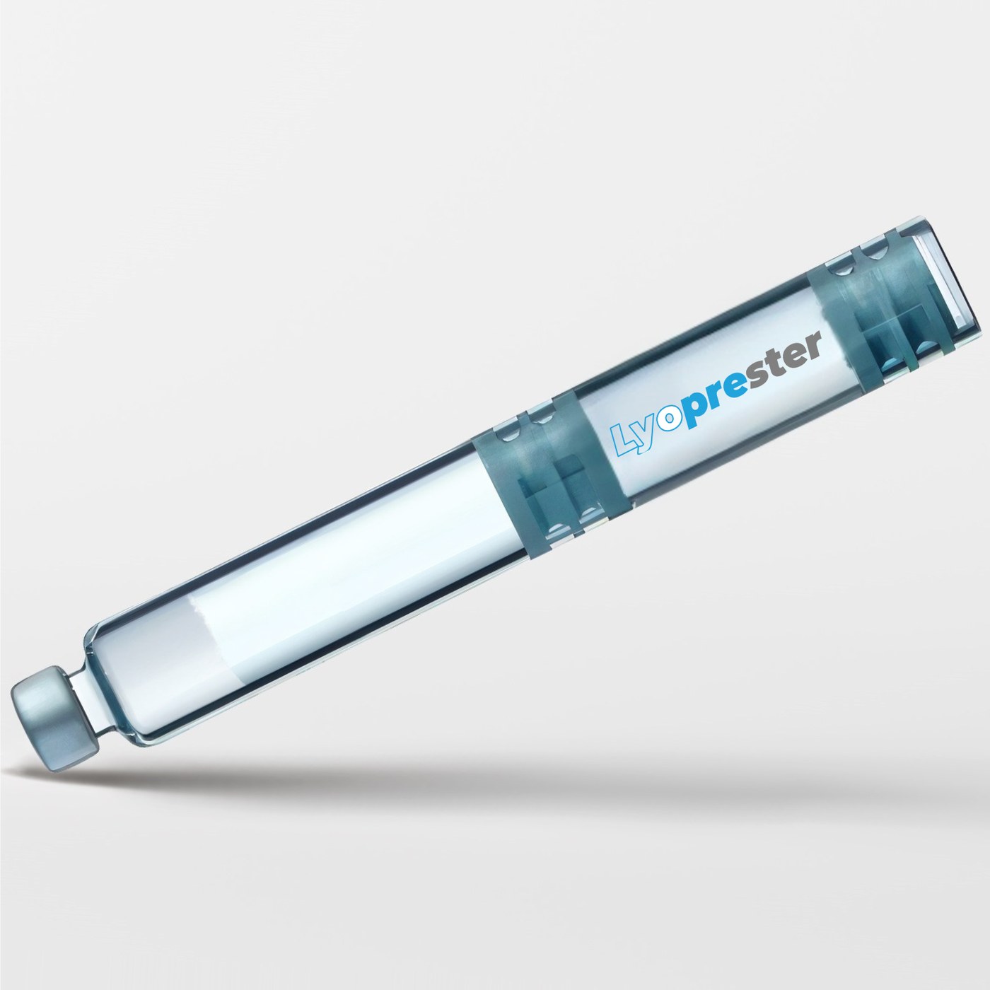 A lyophilized peptide cake reconstituting in a cartridge — the reconstitution step that RF Tunnel makes complete, by Panacea Bio Chem and Bogdan Dicoias